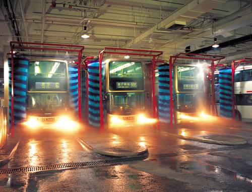 The water used to clean the KMB bus fleet every day is treated and recycled 